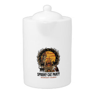 Spooky Cat Party Vintage Engraving Halloween Shirt Teapot