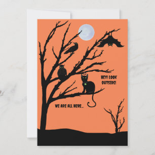 Spooky cat-raven-owl-bat-night-moon Halloween card