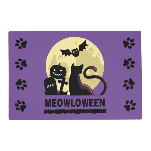 Spooky Cat Silhouette Halloween / Meowloween  Placemat (Front)