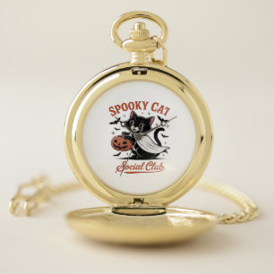 Spooky Cat Social Club PNG - Cute Kitten Classic T Pocket Watch