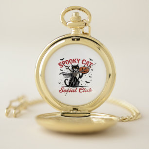 Spooky Cat Social Club PNG - Vintage Style Classic Pocket Watch