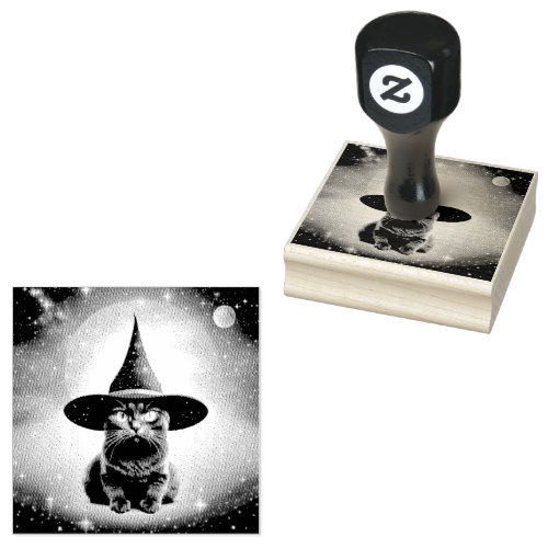 Spooky Cat Witch Halloween Rubber Stamp