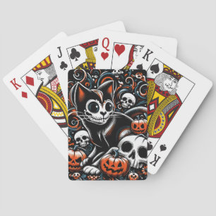 Spooky Cat with Skulls Poker Cards