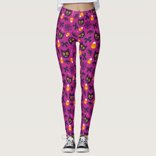 SPOOKY CATS AND CANDY CORN HALLOWEEN LEGGINGS