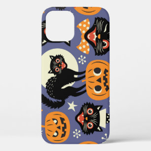 Spooky Cats Pumpkins Purple Pattern iPhone 12 Case