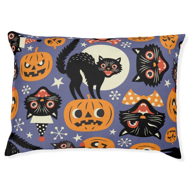 Spooky Cats Pumpkins Purple Pattern Pet Bed (Front)