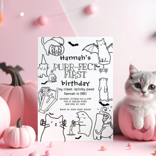 Spooky Cats themed First Birthday Party Invitation
