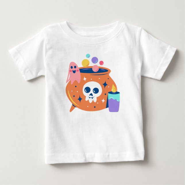 Spooky Cauldron Ghost Candle Halloween Art Design Baby T-Shirt (Front)