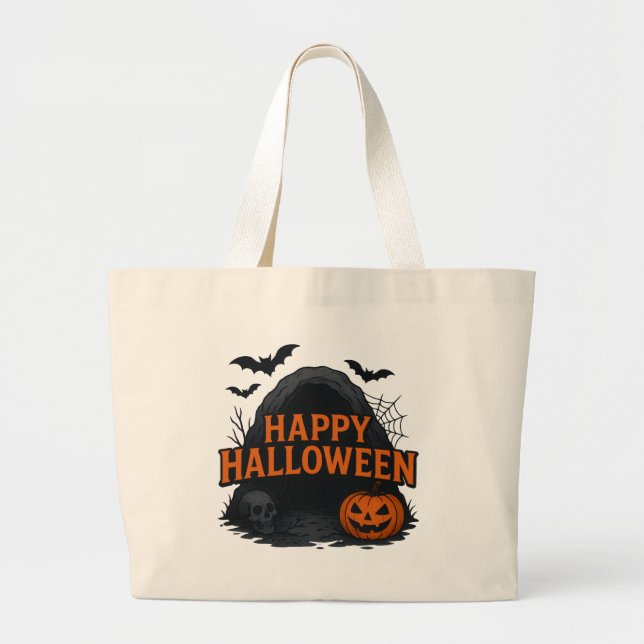 Spooky Cave Halloween Greeting Large Tote Bag (Front)