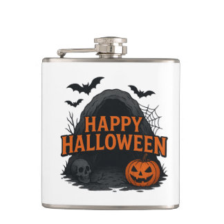 Spooky Cave Halloween GreetingVinyl Wrapped Flask