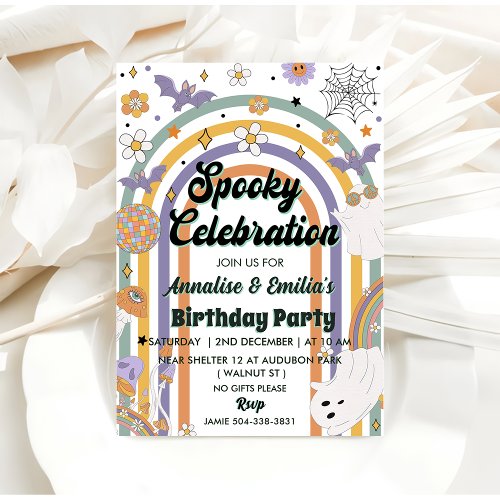 Spooky Celebration Groovy Rainbow Birthday Party Invitation