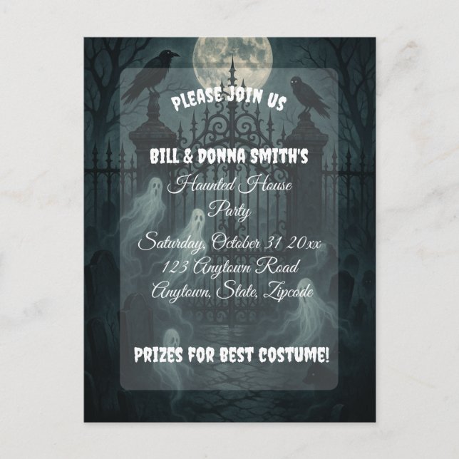 Spooky Cemetery Graveyard Halloween Party  Invitation Postcard (Front)