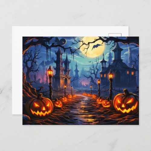 Spooky Cemetery Happy Halloween Postcard