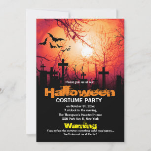 Spooky Cemetery Moon Bats Halloween Costume Party Invitation