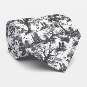 Spooky Cemetery Toile de Jouy Pattern Gray White Neck Tie