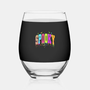 Spooky Checkered Halloween Stemless Wine Glass
