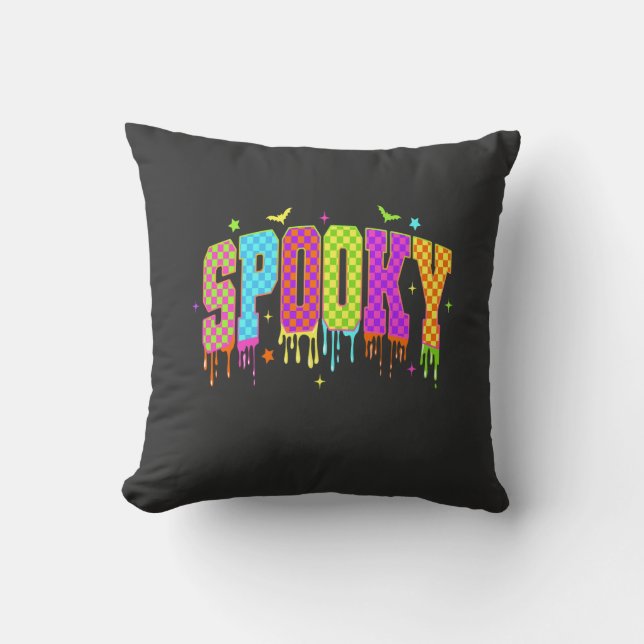 Spooky Checkered Halloween Throw Pillow (Front)