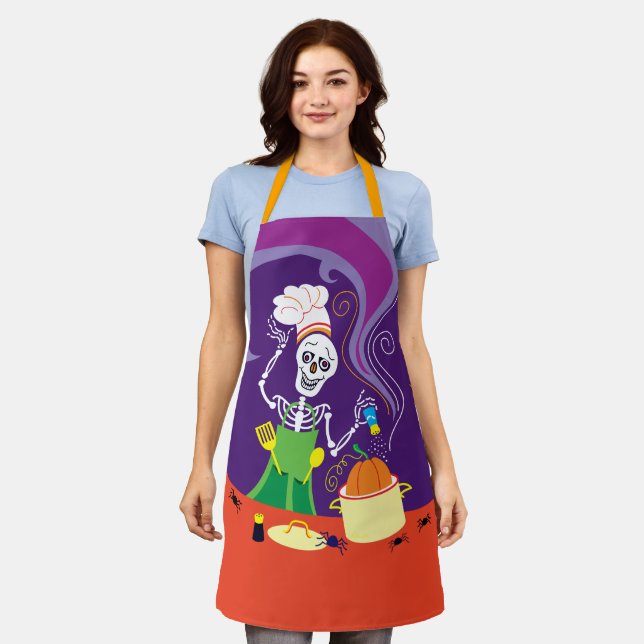 Spooky Chef Cooking a Pumpkin Apron (Worn)