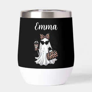 Spooky Chic Custom Name Leopard Holiday Halloween Thermal Wine Tumbler