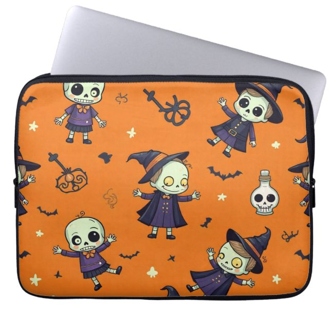 Spooky Chic Halloween Pillow - Frightfully Festive Laptop Sleeve (Front)