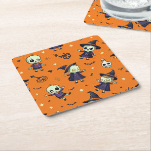Spooky Chic Halloween Pillow - Frightfully Festive Square Paper Coaster