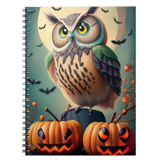 Spooky Chic Owl and Pumpkin Halloween Notebook (Front)