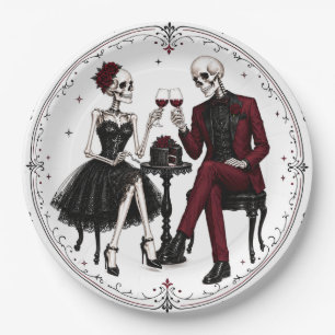 Spooky Chic Skeleton Couple Halloween Cocktail T S Paper Plates