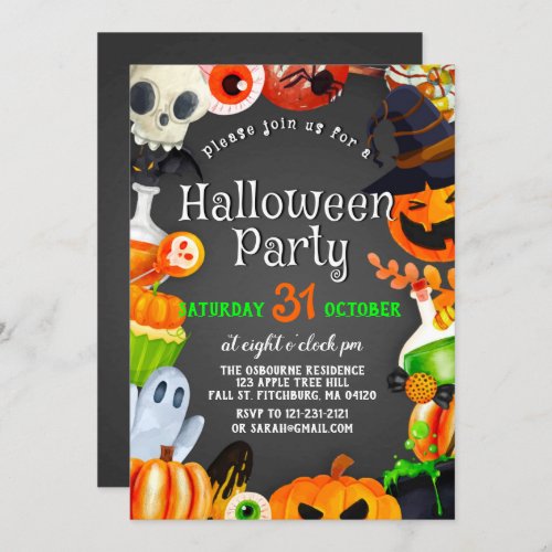 Spooky Chic Wicked Witch Halloween Pumpkin Party Invitation
