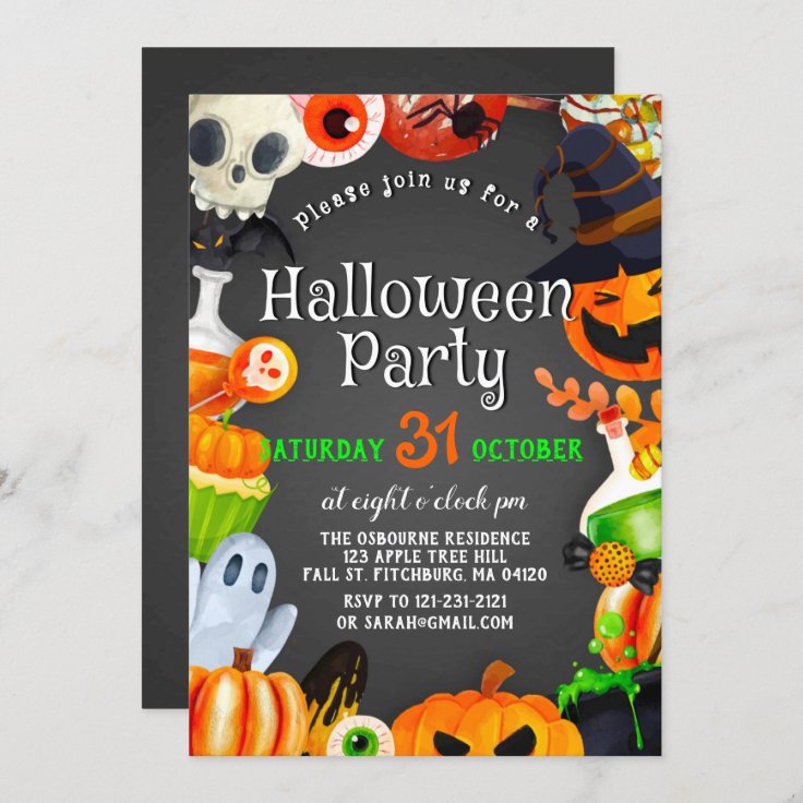 Spooky Chic Wicked Witch Halloween Pumpkin Party Invitation | Zazzle