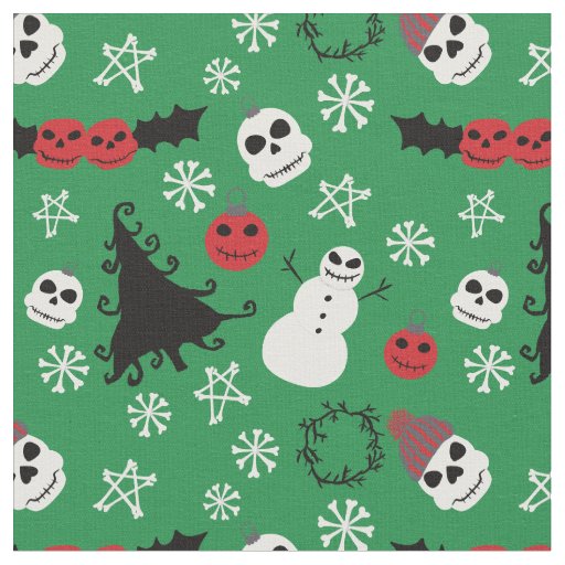 Spooky Christmas Creepy Goth Themed Holiday Fabric