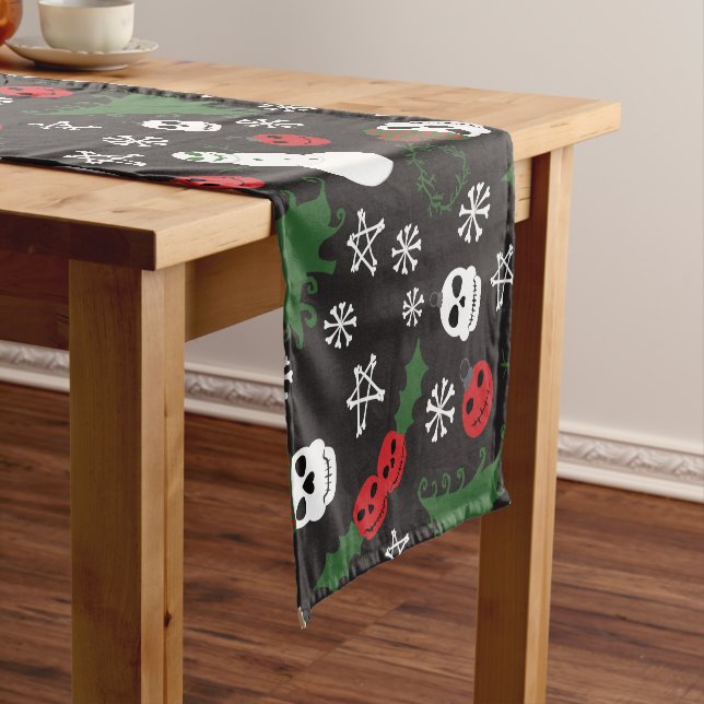 Spooky Christmas Creepy Goth Themed Holiday Short Table Runner (In Situ)
