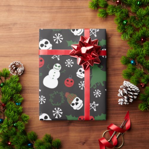 Spooky Christmas Creepy Goth Themed Holiday Wrapping Paper