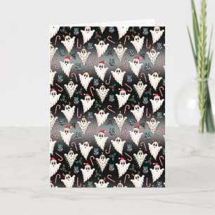 Spooky Christmas Ghosts on Black Holiday Card