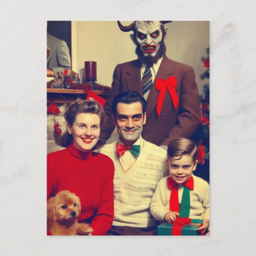 Spooky Christmas Horror Retro Family Portrait Postcard