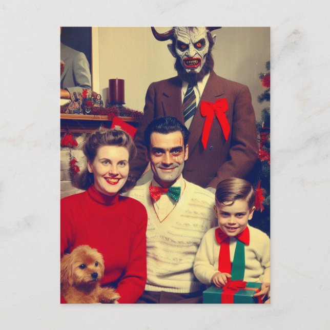 Spooky Christmas Horror Retro Family Portrait Postcard (Front)