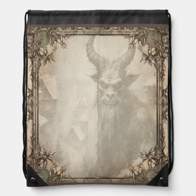 Spooky Christmas Krampus Drawstring Bag (Front)