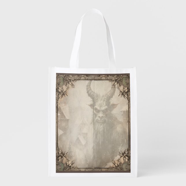 Spooky Christmas Krampus Grocery Bag (Front)