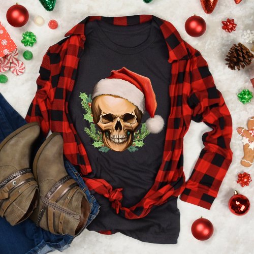 Spooky Christmas Santa Skull T_Shirt