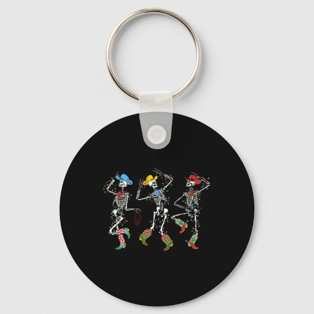 Spooky Christmas Skeleton Dancing Western Cowboy X Keychain (Front)