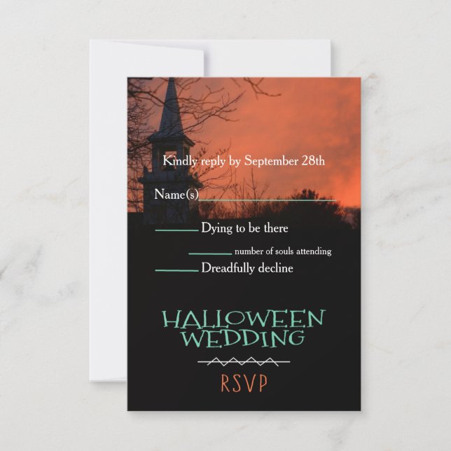 Spooky Church Halloween Wedding RSVP Card (Front)