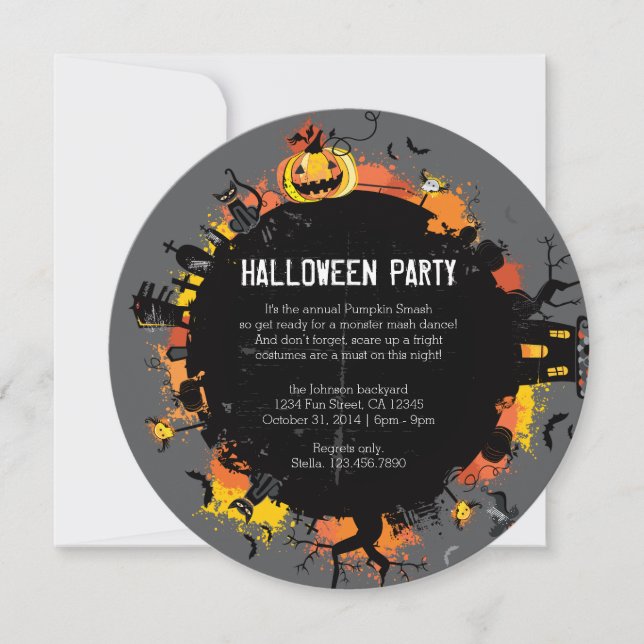 Spooky Circle Round Halloween Invitation (Front)
