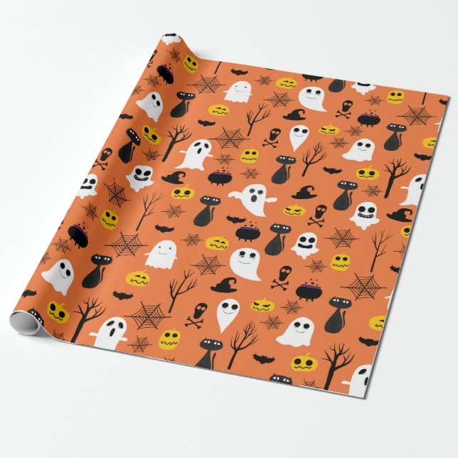 Spooky classic Halloween Symbols Seamless Pattern Wrapping Paper (Unrolled)