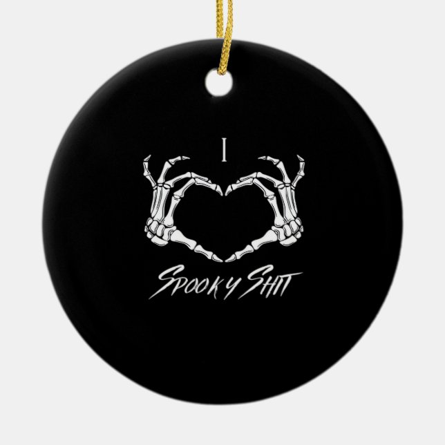 Spooky Classic - Skeleton Hands Heart Ceramic Ornament (Front)