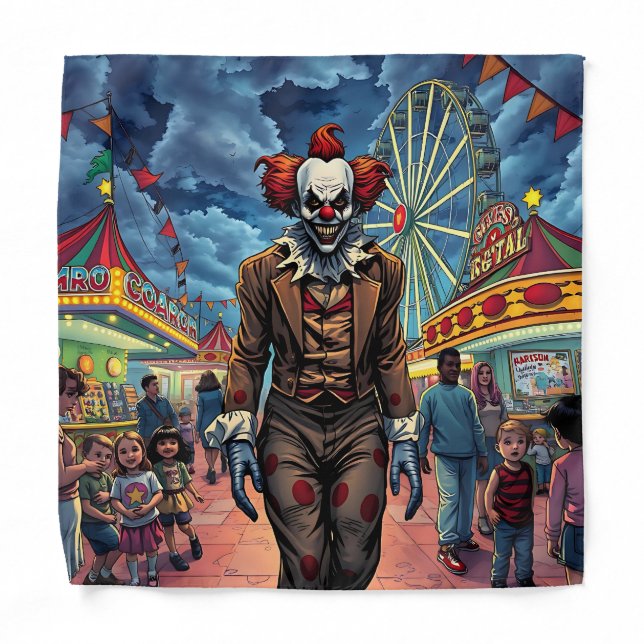 Spooky Clown at Carnival Comic Style Bandana (Front)