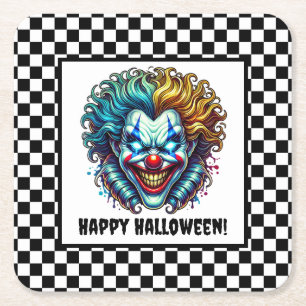Spooky Clown Face Halloween Paper Coaster