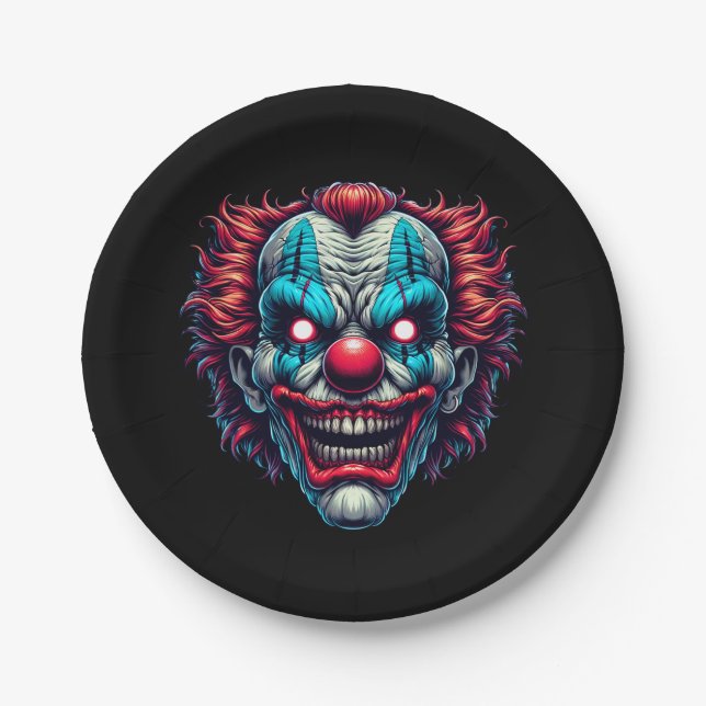 Spooky Clown Face Halloween Party Paper Plates (Front)