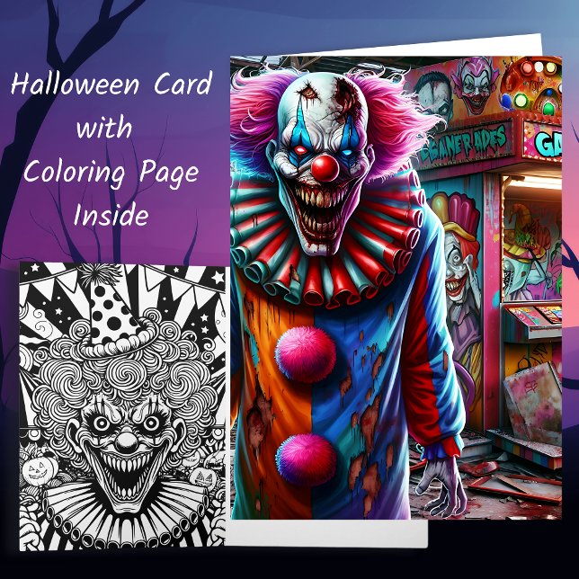 Spooky Clown Halloween and Coloring Page Card (Creator Uploaded)
