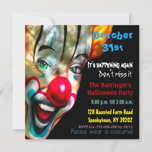SPOOKY Clown Halloween Semi Gloss Invitation