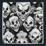 Spooky Clown Heads Tattoo  Bandana<br><div class="desc">Step into a nightmare with our tattoo-style tee featuring minute floating trickster clown heads in a chilling black and white design. Against a dark black background, this eerie image sends shivers down your spine. Embrace the dark side with this haunting tee that captures the essence of horror in a terrifyingly...</div>
