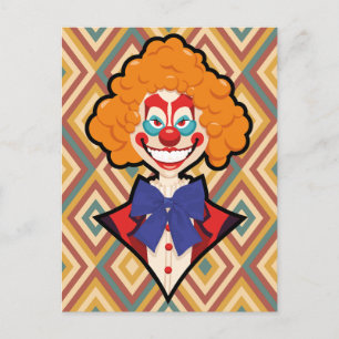 Spooky Clown Retro Creepy Colorful Halloween Holiday Postcard